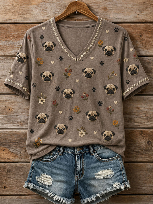 Damski uroczy t-shirt z mopsikiem
