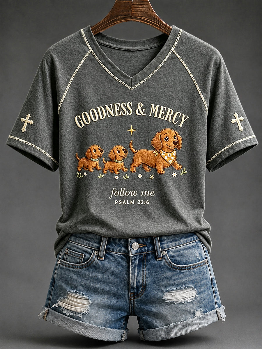 Damski Jamnik Goodness & Mercy Follow Me Print T-shirt z krótkim rękawem