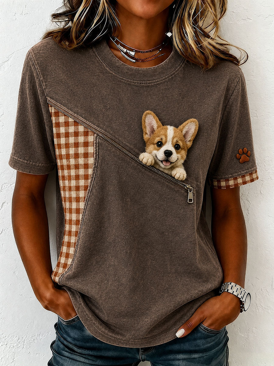Damska urocza koszulka Corgi Felt Art