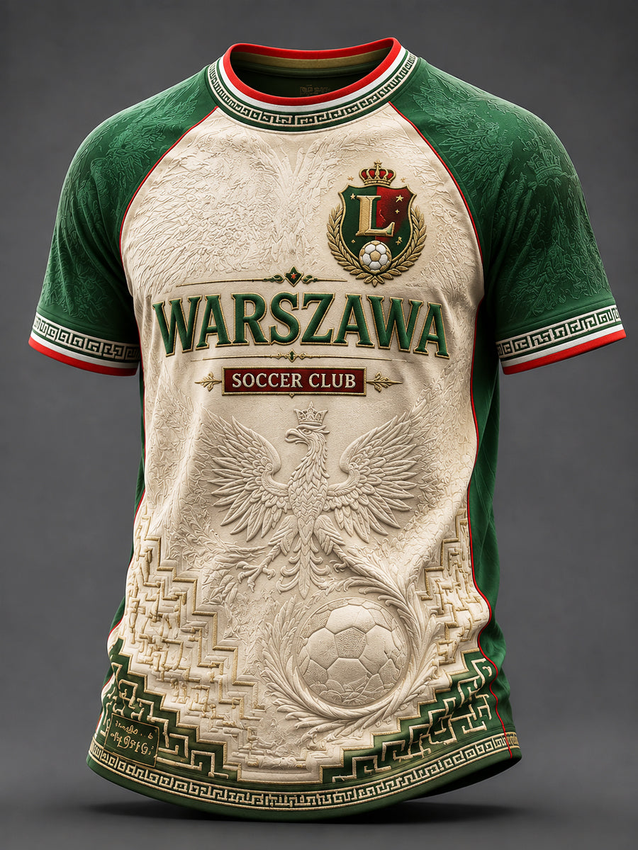 Retro Warsaw Football Club Patchwork Casual T-Shirt