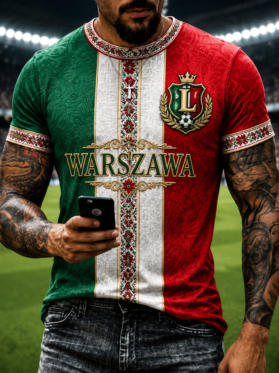 Retro Warszawa, Polska Soccer Classic Patchwork T-Shirt