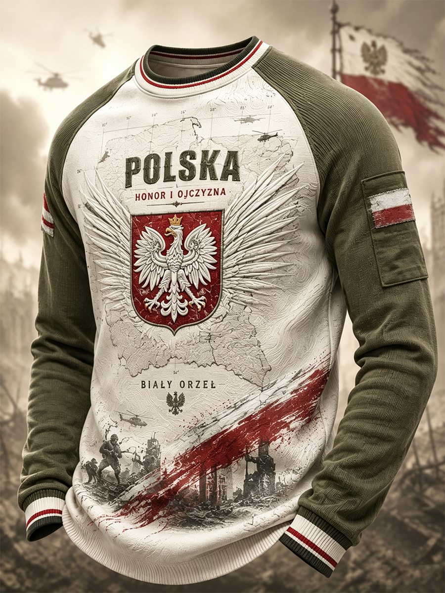Męski t-shirt z dzianiny gofrowej z długim rękawem wojska polskiego