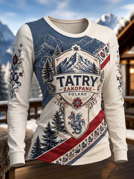 Damski t-shirt z Polską, z okrągłym dekoltem i długim rękawem