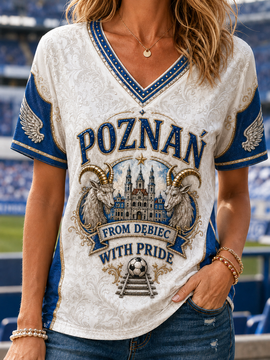 Damski koszulka piłkarska z polską flagą z lnu z krótkim rękawem