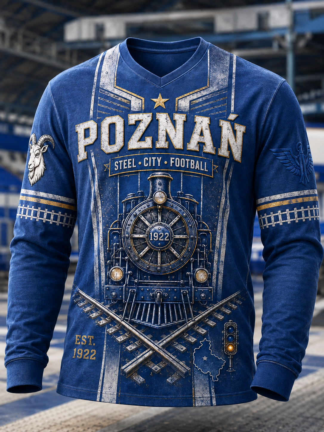 Męski polski t-shirt z waflem na długi rękaw z motywem piłkarskim