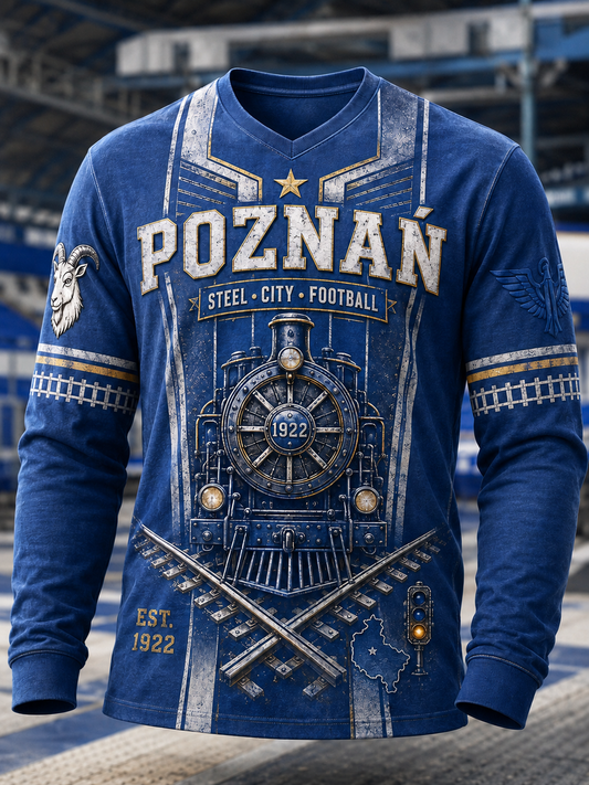 Męski polski t-shirt z waflem na długi rękaw z motywem piłkarskim