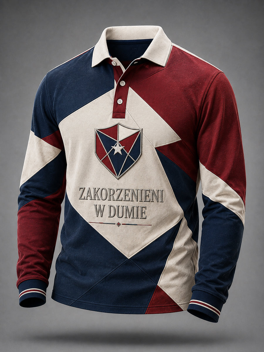Retro polska patriotyczna geometryczna koszulka polo