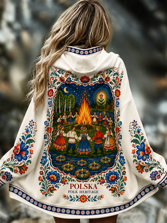 Damska polska koszulka z kapturem i zamkiem