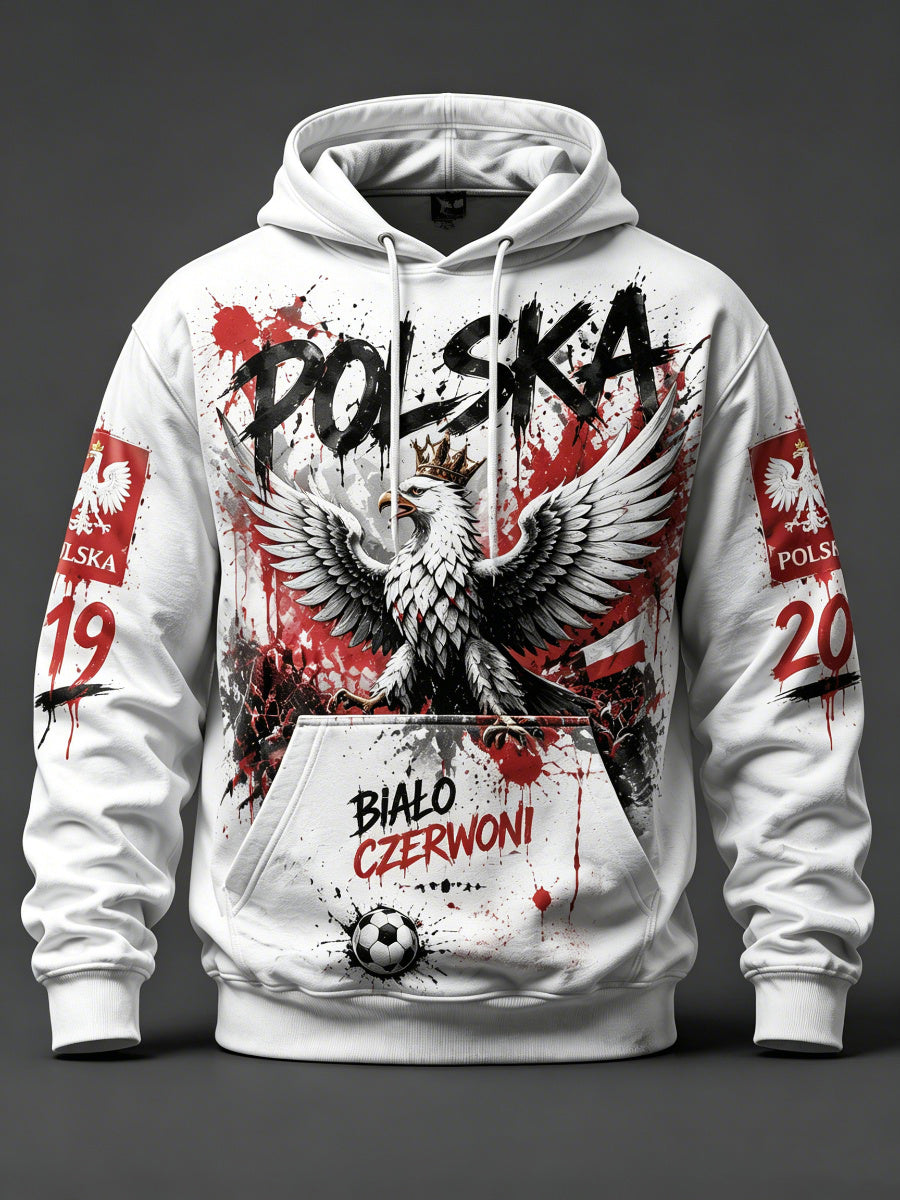 Męska bluza z kapturem z polskim motywem piłkarskim