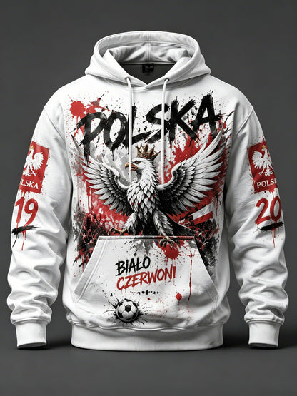 Męska bluza z kapturem z polskim motywem piłkarskim