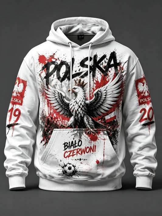 Męska bluza z kapturem z polskim motywem piłkarskim