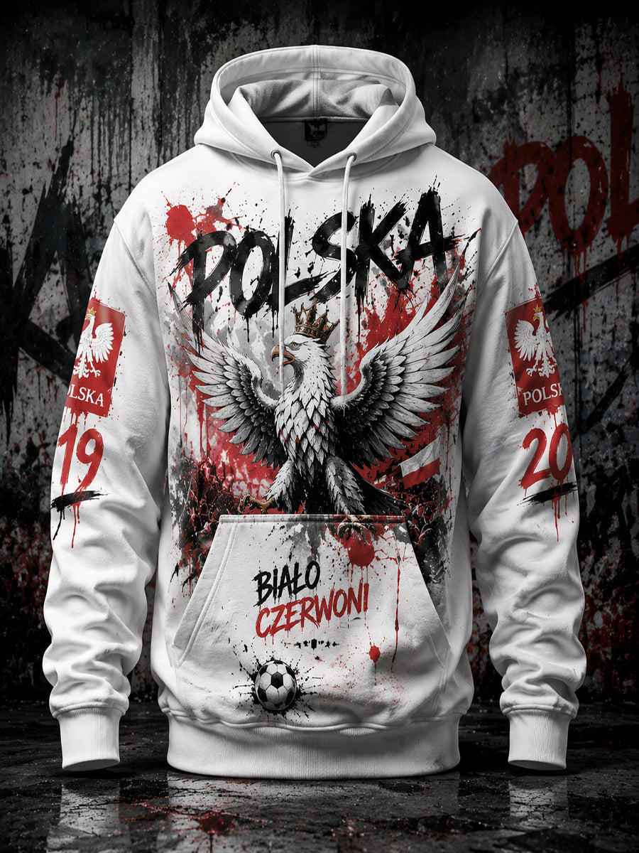 Męska bluza z kapturem z polskim motywem piłkarskim