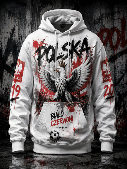 Męska bluza z kapturem z polskim motywem piłkarskim