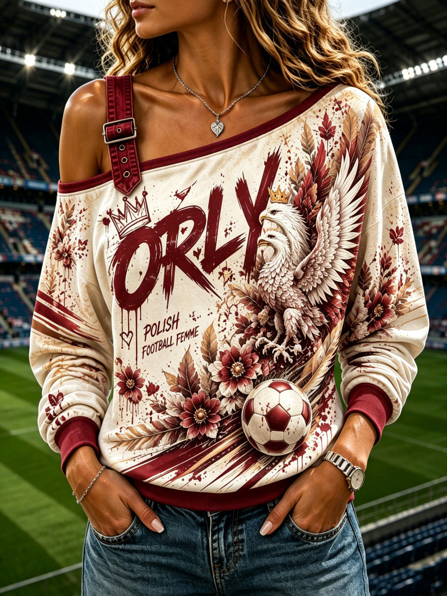 Damski T-shirt z graffiti i motywem piłkarskim
