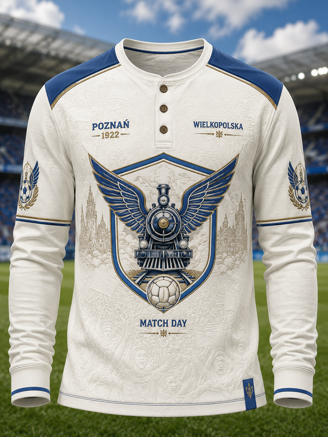 Męski Polski Kolejorz Piłka nożna Casual Guzik T-Shirt