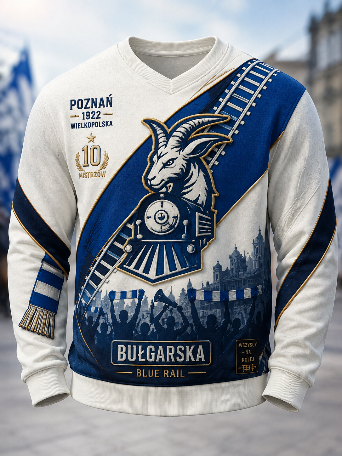 Męski polski koszykarski t-shirt z warkoczykowym wzorem i długim rękawem
