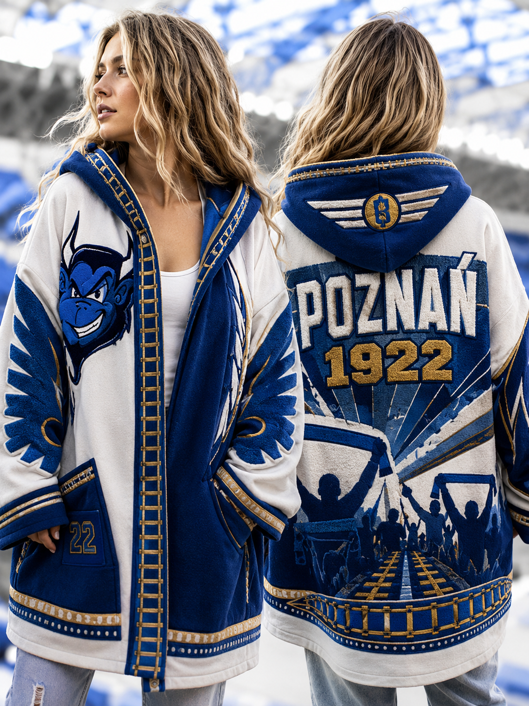 Damska bluza z kapturem Kolejorz na zamek z polskim piłkarskim motywem