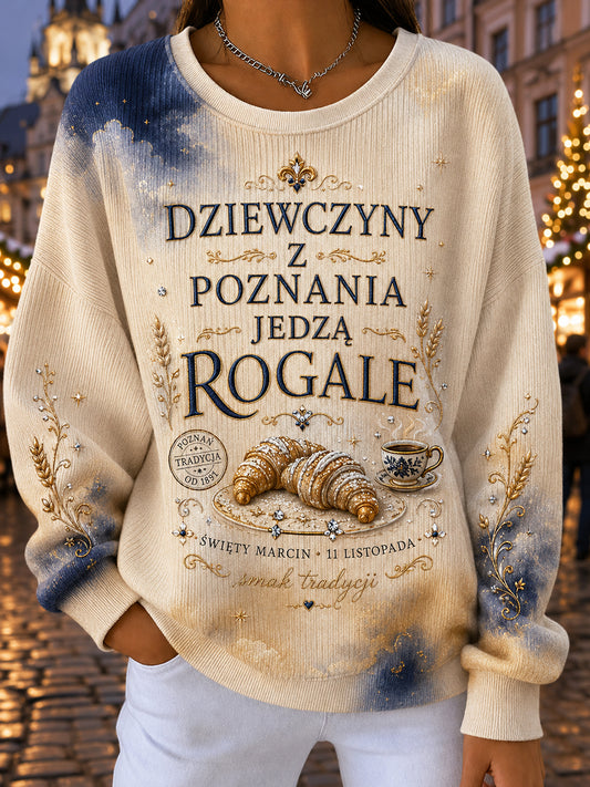 Damski sweter w stylu vintage z motywem pieczenia na Dzień Świętego Marcina w Poznaniu