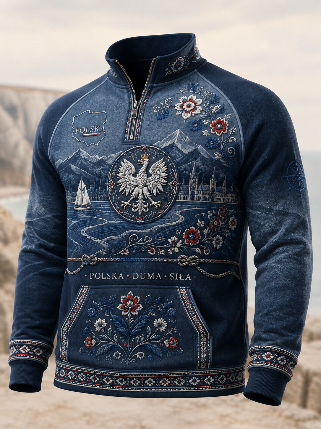 Męski polski bluza z półzapinany­m kołnierzem stójką