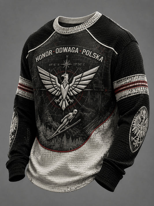 Vintage polski orzeł kawalerii Patchwork Waffle-splot T-Shirt