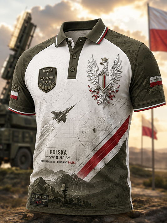 Męska koszulka polo z nadrukiem artystycznym Polska kultura wojskowa