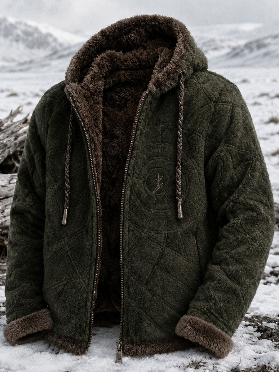 Męskie Retro Viking Wolf Totem Flanelowa ciepła bluza z kapturem w stylu celtyckim