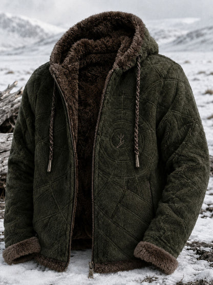 Męskie Retro Viking Wolf Totem Flanelowa ciepła bluza z kapturem w stylu celtyckim