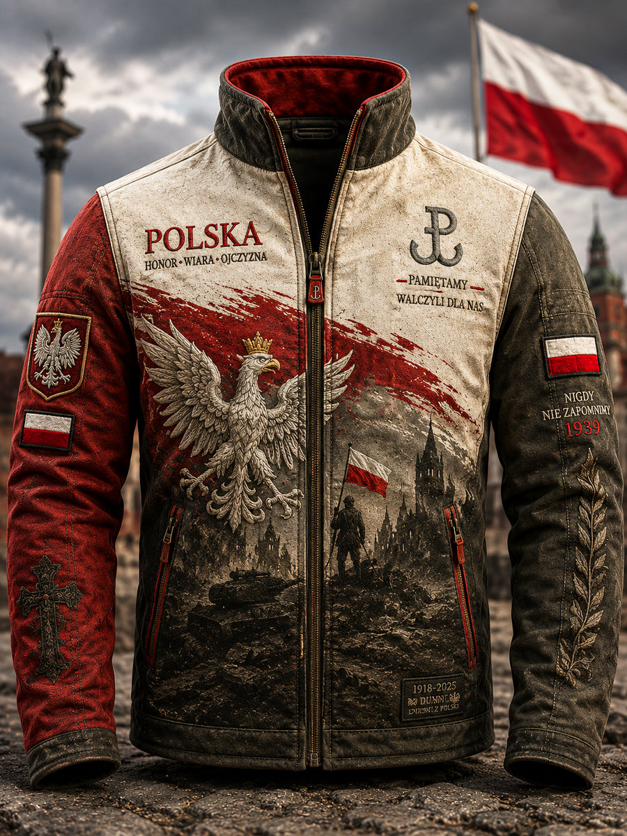 Vintage Polski Orzeł Patriotyczny Pamiątkowa kurtka na co dzień