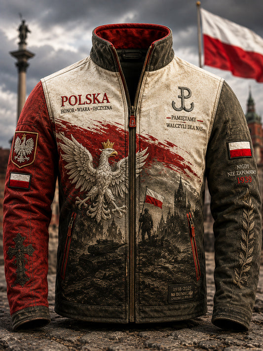 Vintage Polski Orzeł Patriotyczny Pamiątkowa kurtka na co dzień