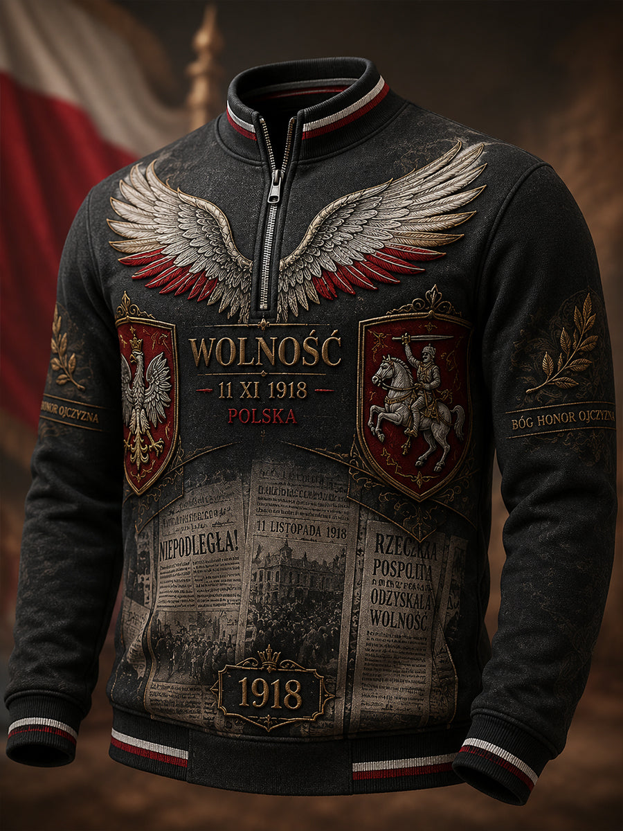 Męski t-shirt z falbanką na długi rękaw z okazji Dnia Niepodległości Polski