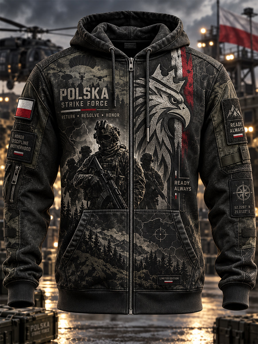 Męska bluza z kapturem zapinana na zamek Polska kultura wojskowa
