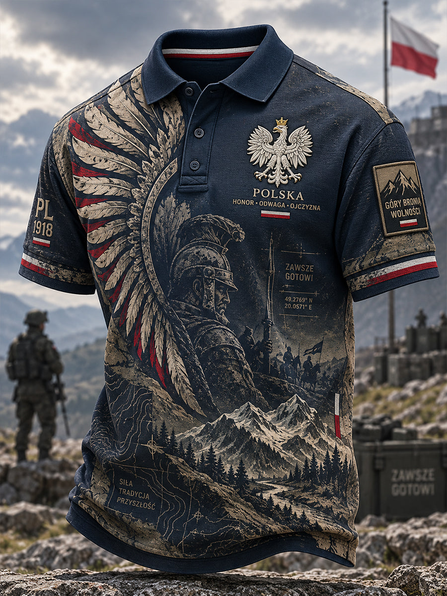 Polo męskie z motywami kultury wojskowej polskiej