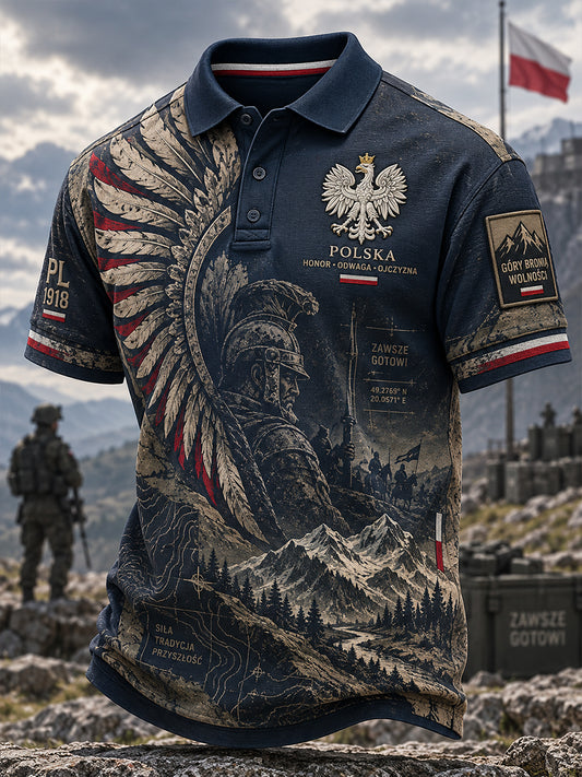 Polo męskie z motywami kultury wojskowej polskiej