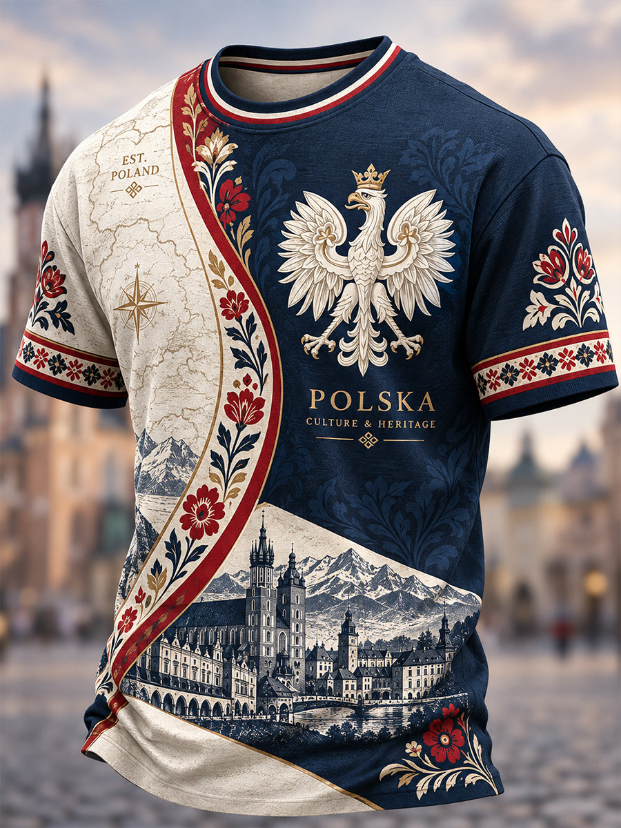 Polski koszulka męska z krótkim rękawem z motywem artystycznym
