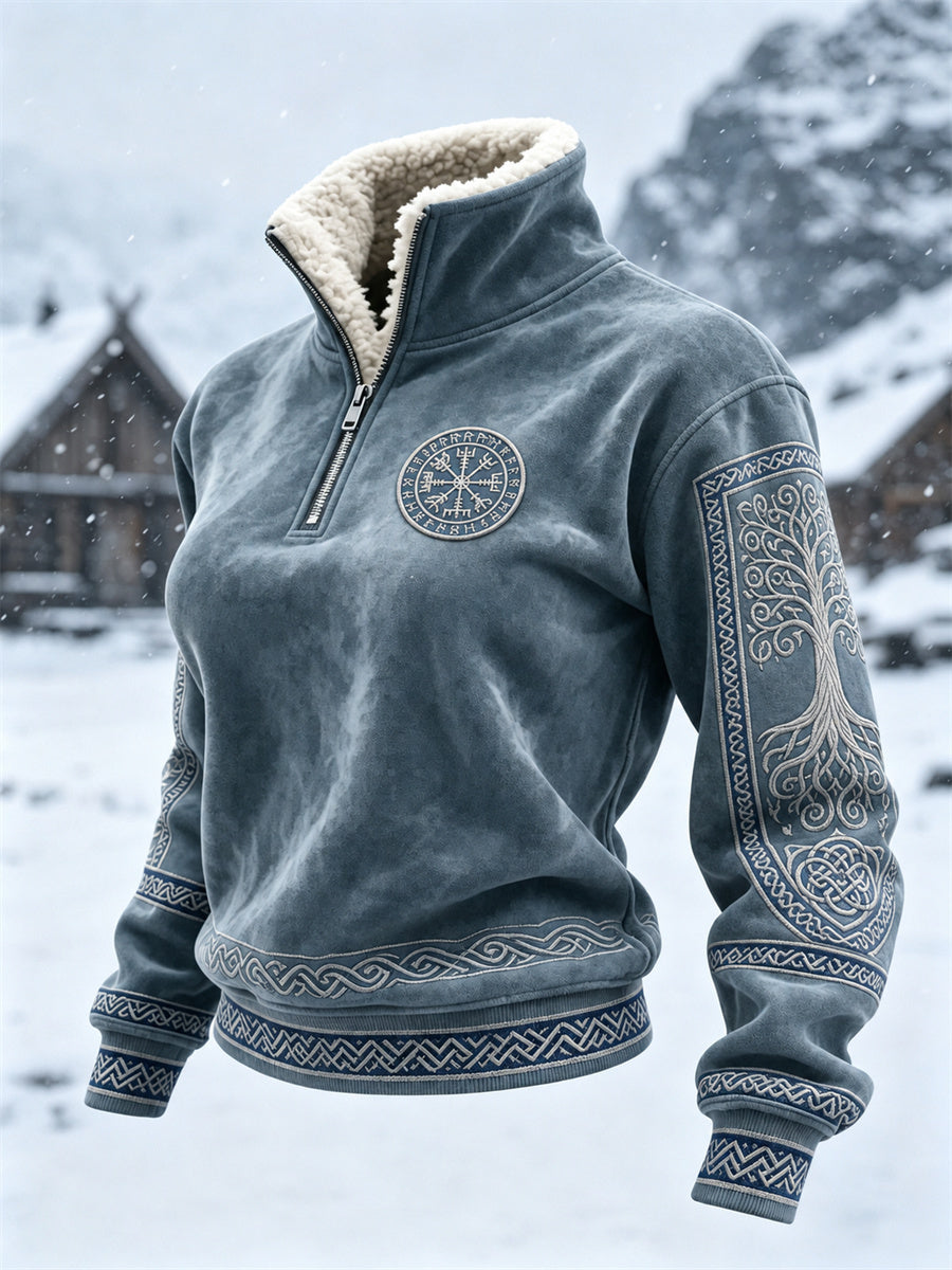 Damski wiking Vegvisir drzewo życia celtycki top z futrzanego kołnierza