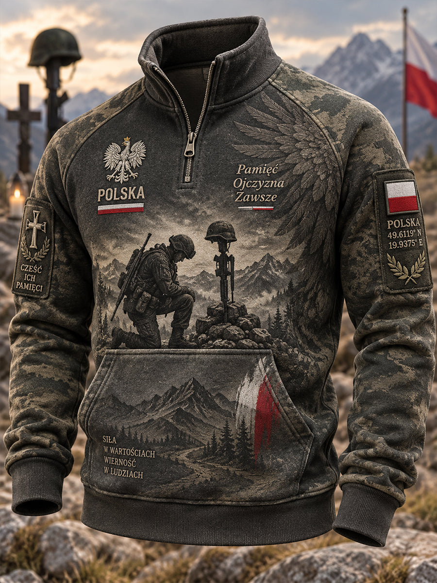 Męska polska kultura wojskowa bluza z półzamkiem Stand Collar