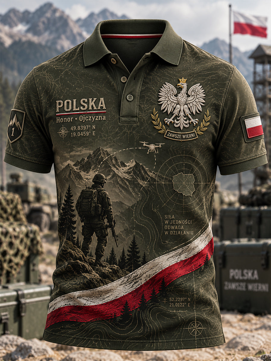 Polo męskie z motywami kultury wojskowej polskiej