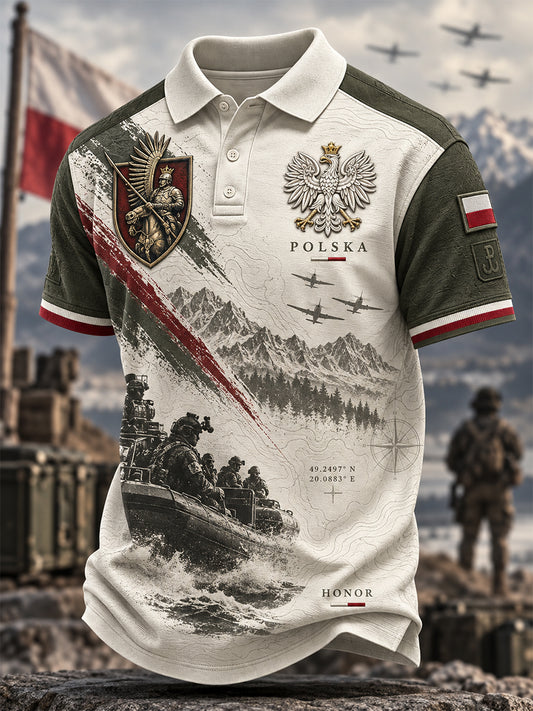 Polo męskie z motywami kultury wojskowej polskiej