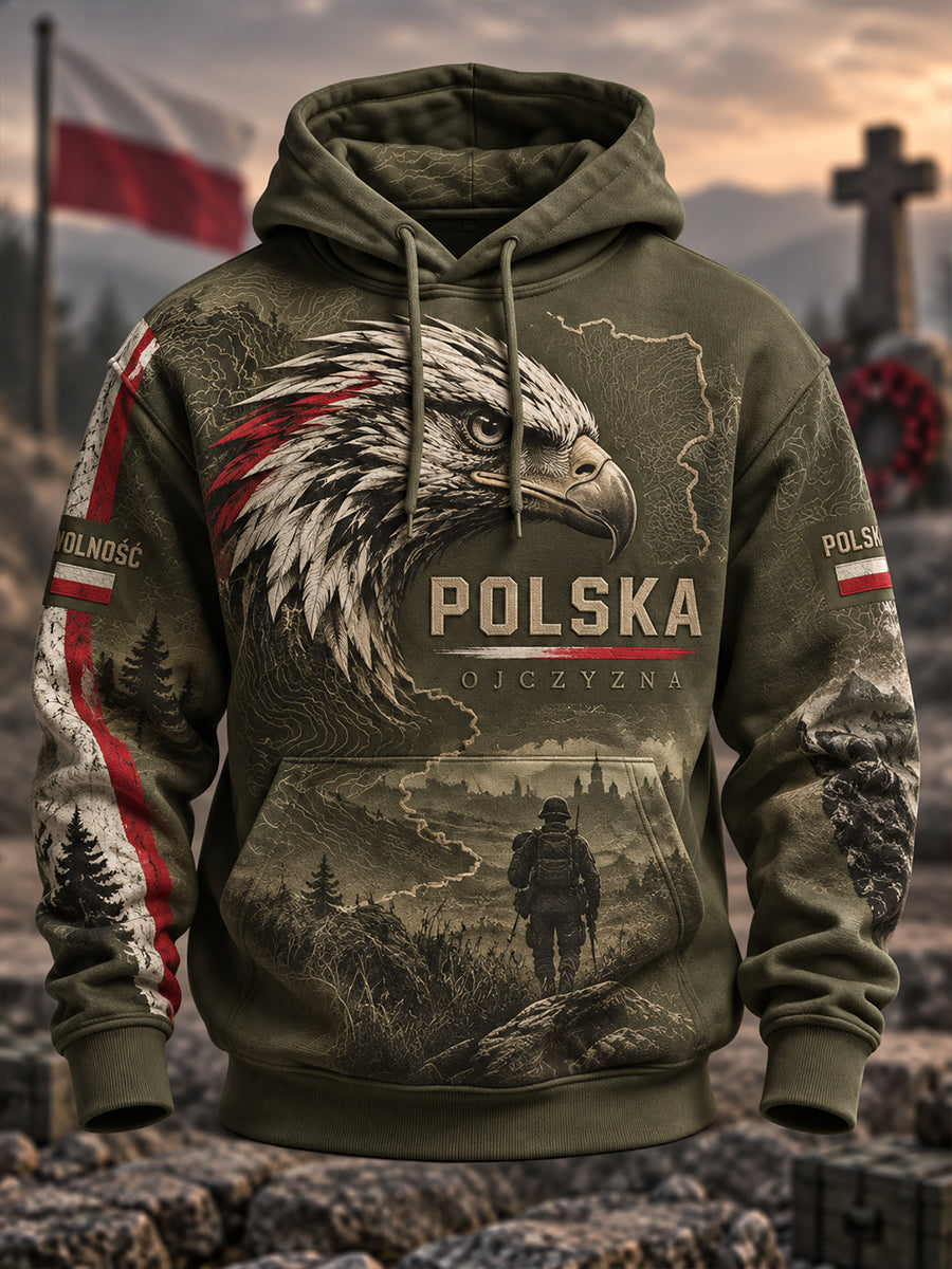 Męska polska kultura wojskowa oversize bluza z kapturem z kieszeniami