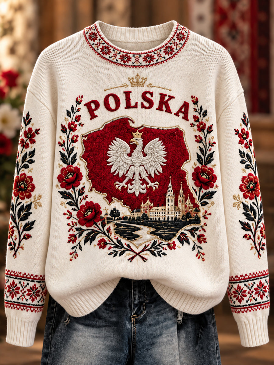 Sweter z dekoltem dla załogi Polska