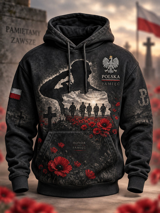 Męska bluza wojskowa w stylu polskim, o luźnym kroju z opuszczonymi ramionami i kieszeniami