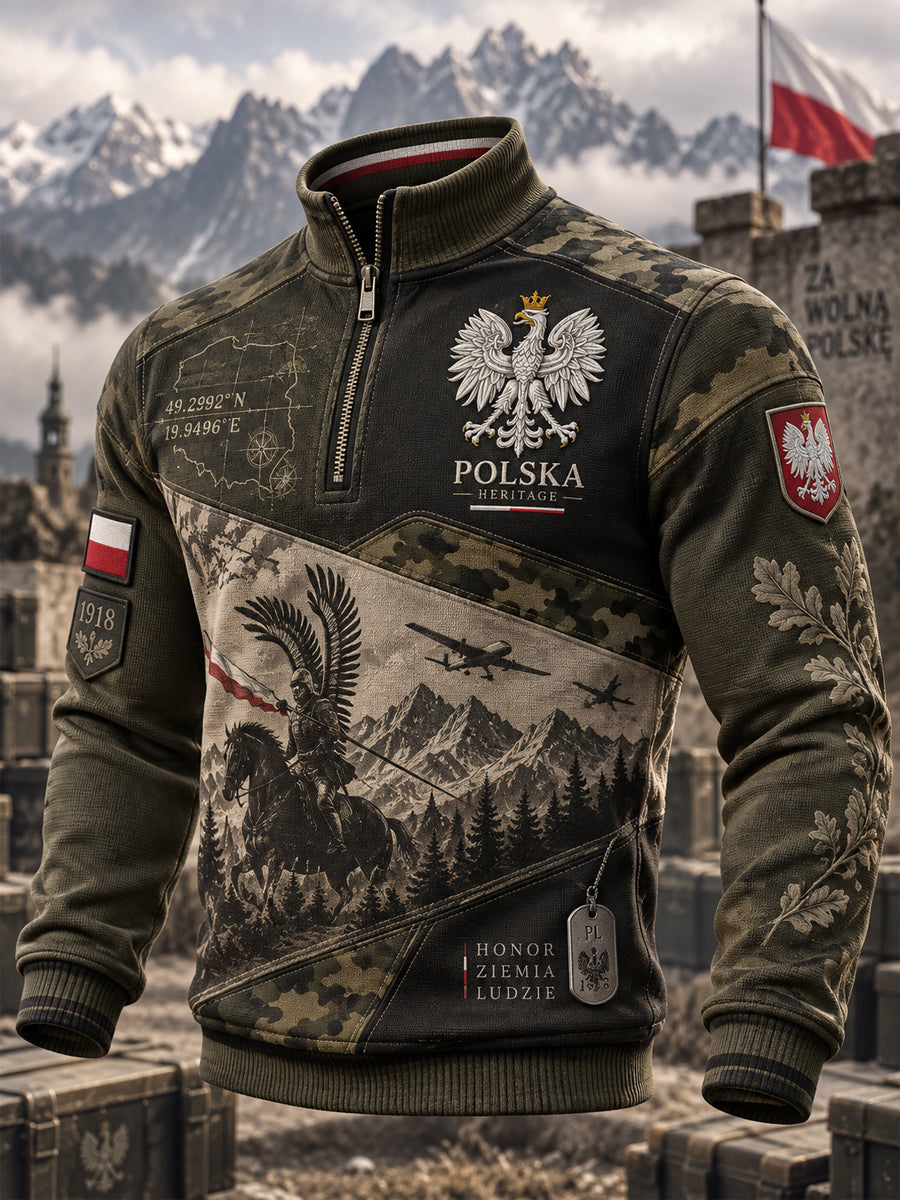 Koszulka męska z długim rękawem w stylu polskiej kultury wojskowej