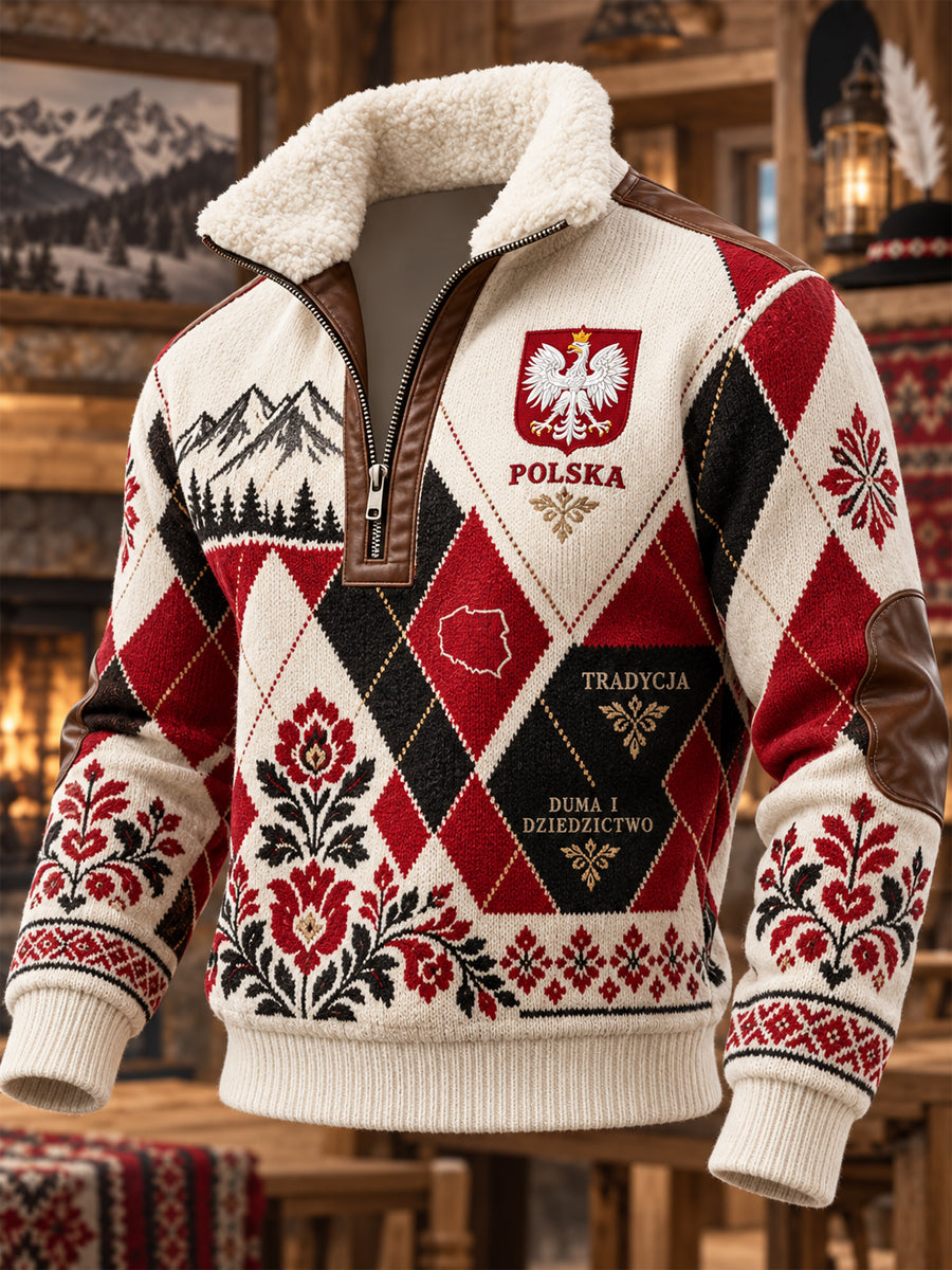 Męska kultura Polski codzienny bluza z kapturem i futrzanym kołnierzem zapinana na zamek
