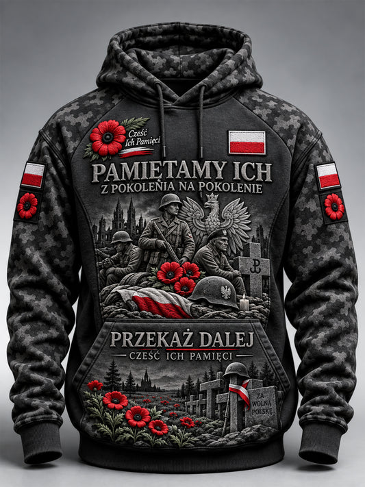 Męska polska wojskowa bluza z kapturem oversize z kieszeniami