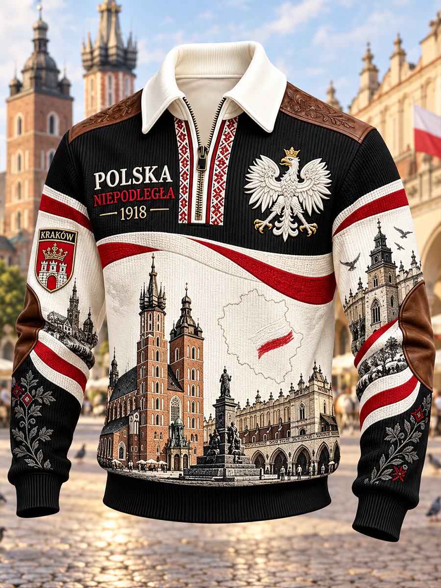Bluza z kapturem i zamkiem na Dzień Niepodległości Polski dla mężczyzn