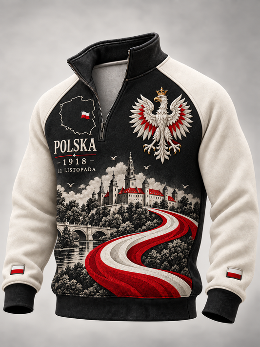 Bluza z kapturem i zamkiem na Dzień Niepodległości Polski dla mężczyzn