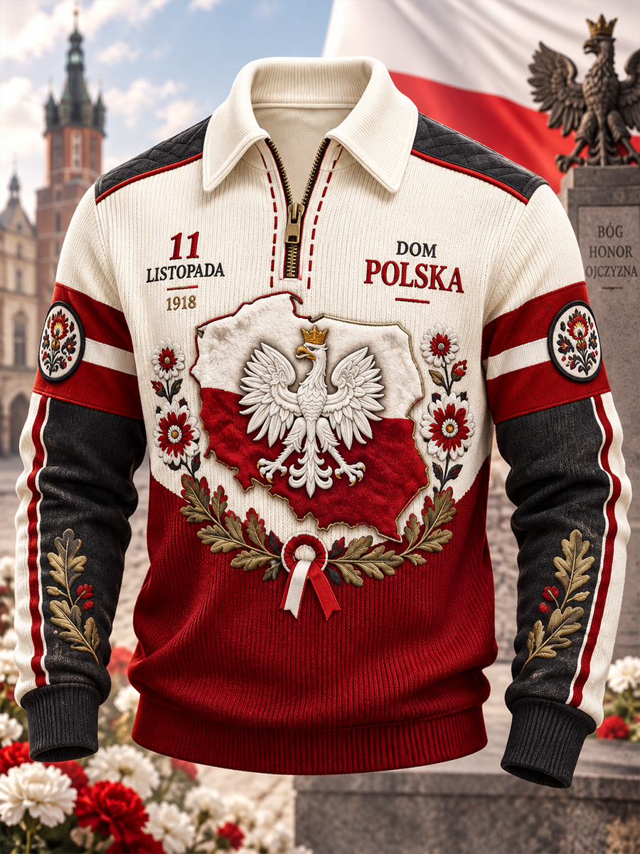 Bluza z kapturem i zamkiem na Dzień Niepodległości Polski dla mężczyzn