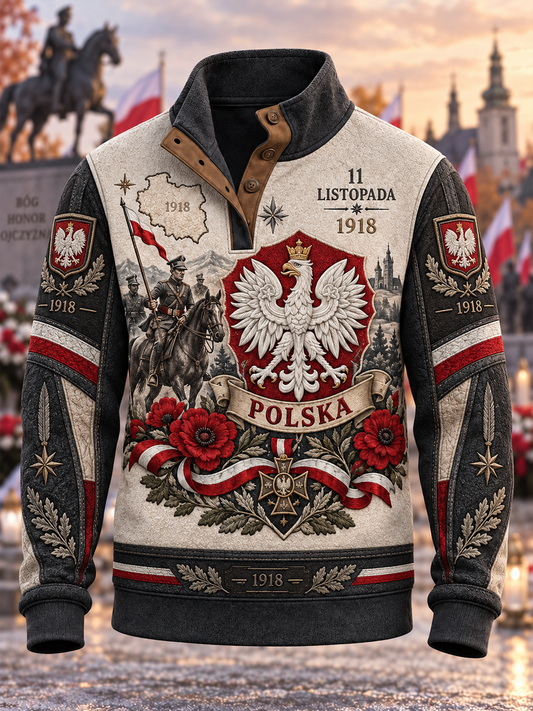 Męski bluza z kapturem na Święto Niepodległości Polski, z czterema guzikami