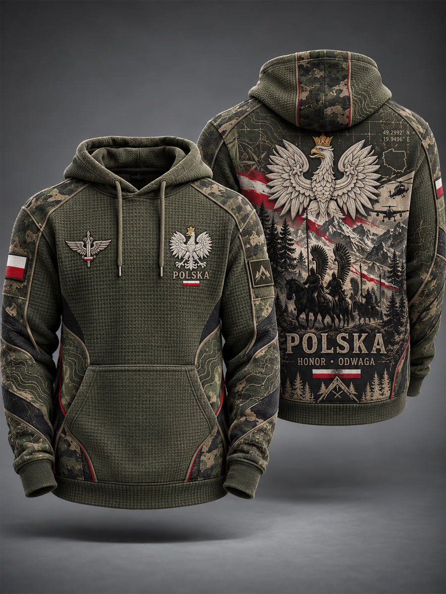 Męska bluza wojskowa w stylu polskim, oversize, z opuszczonymi ramionami i kieszeniami