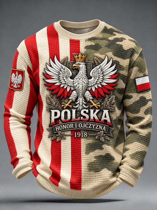 Męski wojskowy t-shirt z dzianiny gofrowej z długim rękawem